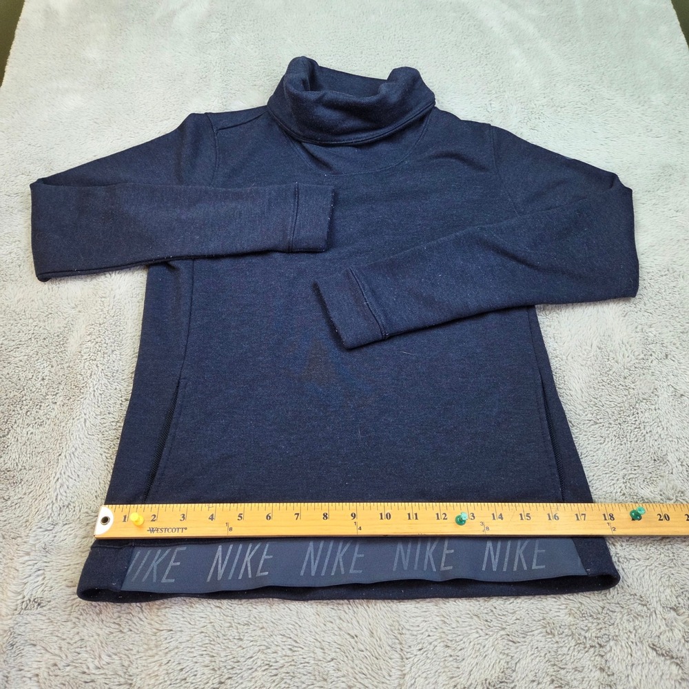 Nike Dri-FIT Cowl Neck Training Top Womens XS Long Sleeve Logo Hem Navy Heather